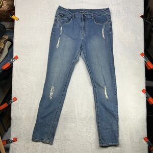 Apollo Skinny Jeans Women's 15/16 Blue Denim Stretch Distressted Zip Fly - 36X33